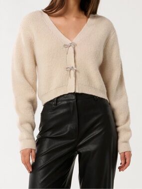 H&M Cream V-Neck Tie-Front Sweater